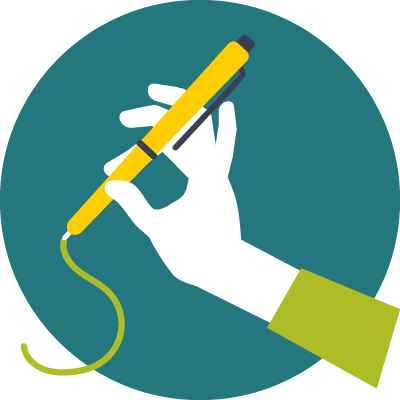 Corporate Design Corporate Design: Eine illustrierte Hand hält einen zeichnenden Stift.