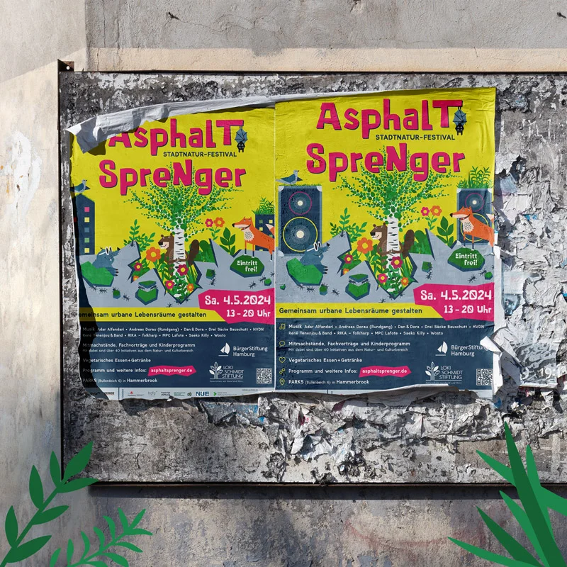 Plakate zum Asphaltsprenger StadtNatur-Festival Hamburg 2024