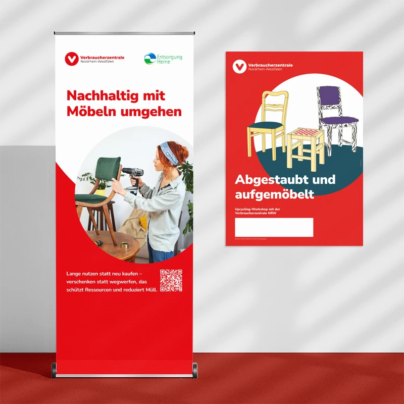 Roll-up und Plakat mit Illustration – Verbraucherzentrale NRW
